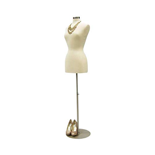 Female Mannequin Dress Form Torso with Round Metal Base and Neck Cap - Off White Premium Fully Pinnable Women's Dress Form (10/12) - Thumbnail 2