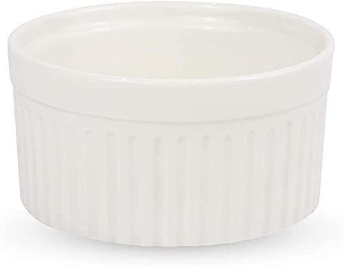 7oz Ramekin Set of 6 Rollin Porcelain Souffle Dishes Round Classic Style Creme Brulee Set Professional Grade Ramekins Oven Safe For Baking Desserts, Souffle, Custard, Pudding, Creme Brulee, Ice Cream