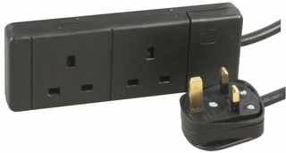 Extension Lead 2x Electrical Socket to Mains Plug Lead two way DOUBLE GANG 1m to 20m WHITE / BLACK Colour. 13A 240v 3KW. UK 3-Pin plug and socket Quality mains electrical cable electric power cord (10M, BLACK)