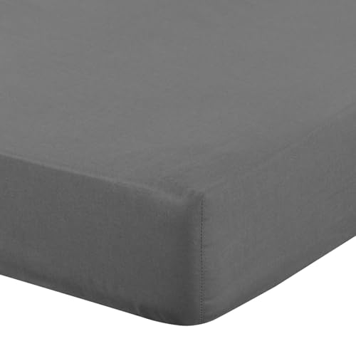 Eurofirany - Fitted Sheet 220 x 200 cm - Basic Cotton Flat Sheet with Elastic Band, Durable - for Thick Mattresses 30 cm Deep Pocket - Many Colours, Steel