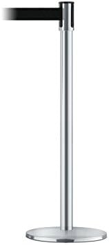 Tensator 890U-1S-MAX-B9 TensaBarrier Standard Single Line Post - Satin Chrome w/Matching Metal Base Cover and Black 13ft Belt