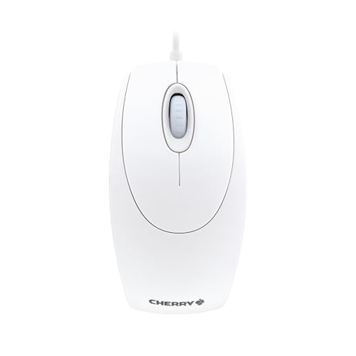 WheelMouse, Ratón con Cable, Diseño Simétrico para Diestros y Zurdos, Sensor Óptico, Conexión USB, Adaptador PS/2 Incluido, Blanco/Gris