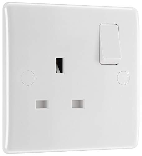 BG Electrical 821DP-01 - Presa di corrente con interruttore singolo, colore: bianco, 13 Amp