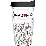 Tumbler 16 oz - Mah Jongg Tile Design Tritan USA Drinkware (Black Lid)