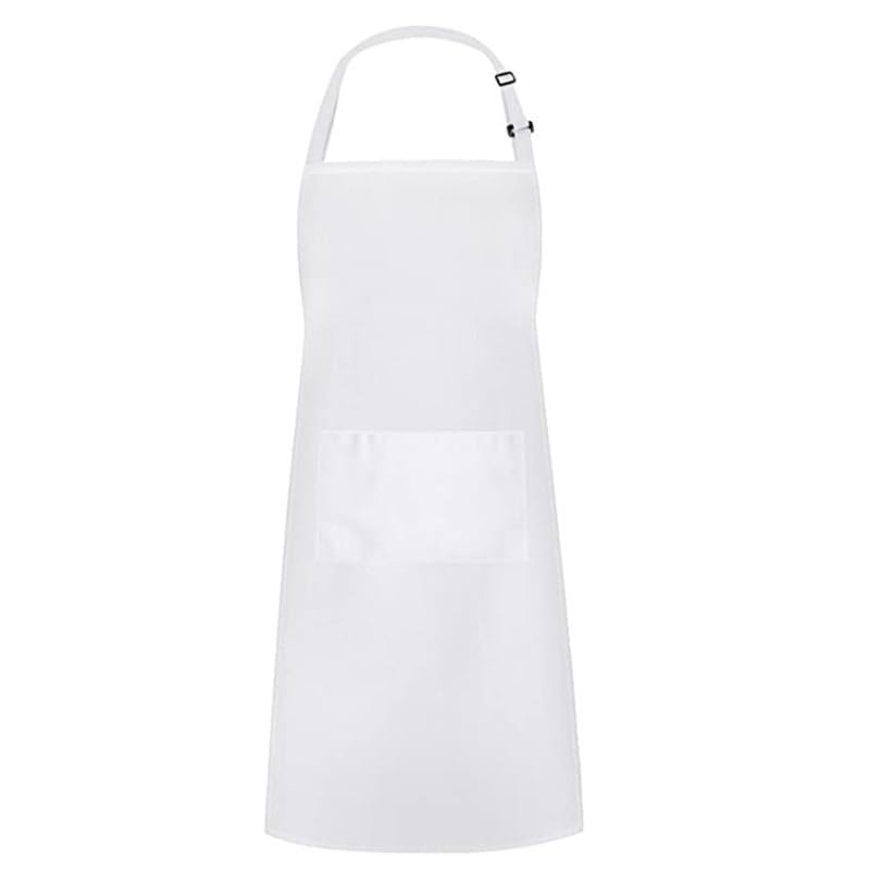 KHAOP Kitchen Adjustable Bib Apron with 2 Pockets Chef Cooking Kitchen Aprons Women, Men with Long Tie - White