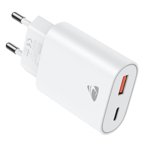 Cargador USB C, 2pack 20W Cargador iPhone Carga Rapida PD 3.0, Enchufe USB 2-Puertos (USB-C y USB-A), Múltiple Adaptador Cargador Tipo C para iPhone 17 16 15 14 Pro MAX, Samsung S26 S25 S24, iPad