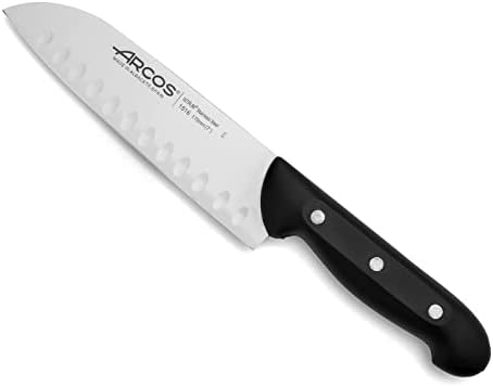 Coltello Santoku in Acciaio Inossidabile Nitrum – Coltello da Cucina Giapponese per Pesce, Carne e Verdure, Manico Ergonomico in Poliossimetilene POM, Lama da 170 mm – Nero, Serie Maitre