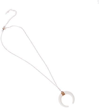 MOONQING Horn Shape Pendant Necklace Imitation Ivory Pendant Necklace Crescent Necklace,White