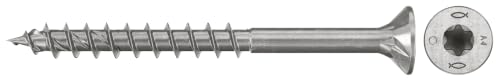 fischer Spanplattenschraube PowerFast II CTP 4,5 x 70 A4 100, Senkkopf, Innenstern-TX-Aufnahme, Teilgewinde, Edelstahl A4, für eine oberflächenbündige