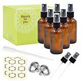 Pack of 8, 2 oz Amber Glass Bottles with Black Fine Mist Sprayers by Mavogel, Including 2 Extra Black Fine Mist Sprayers, 2 Stainless Steel Mini Funnel, 1 Transfer Pipettes, 12 Bottle Labels