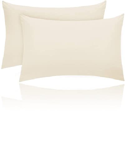 Kanak Pillowcase 2 pack Polycotton Pillow case cover 50x75cm - Cream Plain Dyed Housewife Pillowcases with Envelope Closure