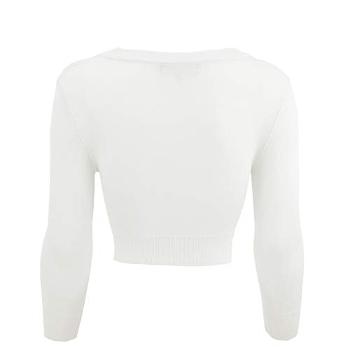 Women's Cropped 3/4 Sleeves Cardigan Sweater Vintage Inspired Pinup CO129-WHT-1X White - Thumbnail 3