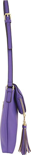 B BRENTANO Vegan Medium Flap-Over Crossbody Handbag with Tassel Accents (Ultra-Violet.)