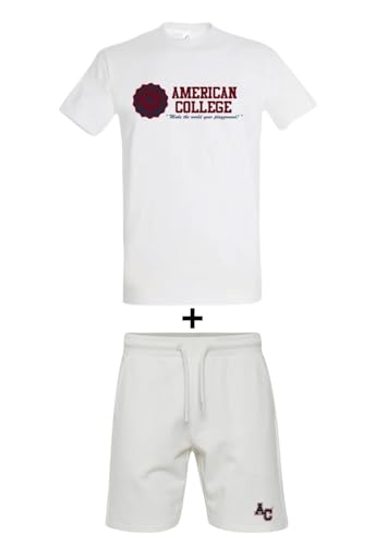 AMERICAN COLLEGE USA Set de 2 Piezzas Camiseta Y Bermuda Casual Deportivos Lote de Ropas Ropa De Niños Unisex Niño Niña Modelo ACEN231 Blanco Talla 8 Años
