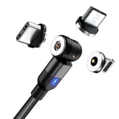 R4Retails Magnetic Charging Cable-360 Rotating Phone Charger Removable connectors Cable-3in1 Charger Micro, Type C USB- 3FT, BLACK