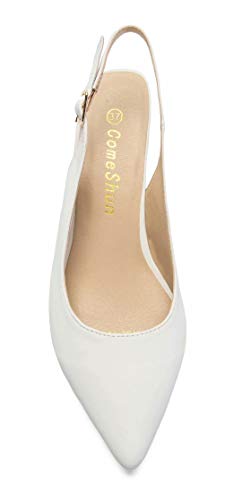 ComeShun Womens Shoes Slingback Kitten Heels Dress Pointed Toe Pumps (7 US, White)