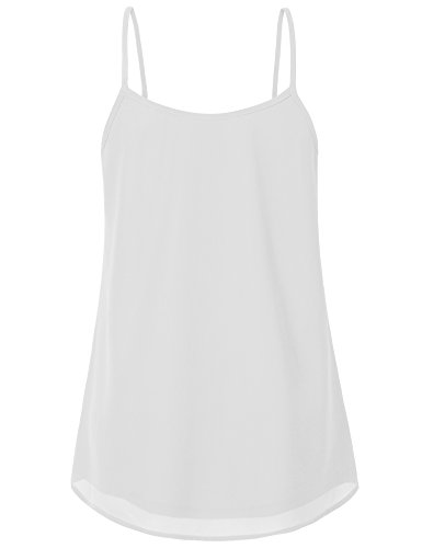 Lotusmile Women's Summer Cool Casual Sleeveless Pleated Chiffon Layered Cami Tank Top (Medium, White)