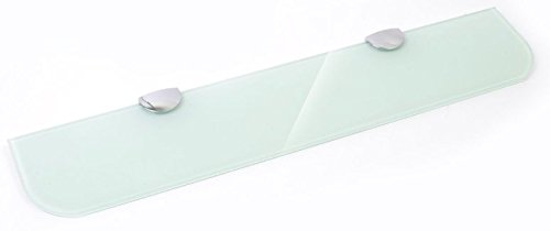 BSM Marketing 500mm x 100mm 6mm Thickness Toughened White Glass Shelf for Bathroom Bedroom Office with Large Chrome Finish Shelf Supports