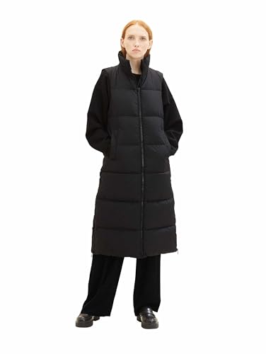 TOM TAILOR Denim Gilet Bouffant Long pour Femme, 14482-Noir Profond, S