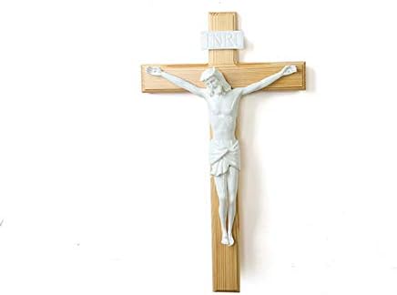 キリストイエス像 お金を節約 十字架上のイエスキリストの彫刻十字像宗教的な十字架教会用品木材h62cm