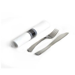 EMI Yoshi EMI-GWFKN Glimmerware Salad Fork-Dinner Knife Rolled Cutlery Kit - Pack of 100 - Silver