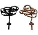 2pc Ivory & Brown Colored Wooden Beads Rosary Necklaces with Jesus Imprint Cross