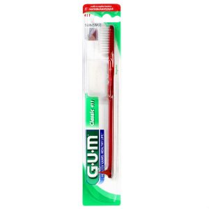Sunstar GUM 411 Classic Toothbrush with Gum Stimulator, Regular Full Size Head, Soft - Pack of 3