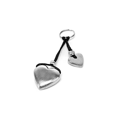 Vestopazzo 2 Heart Key Chain Handmade from 100% Recycled Aluminum. Nickel Tested AL06031, Silver, One Size, metallic silver, One size