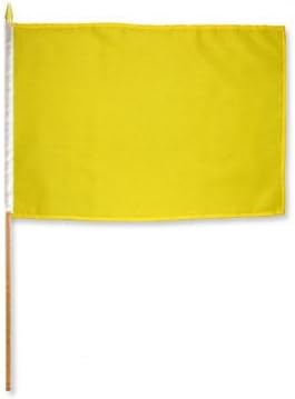 12x18 Yellow Stick Flag mounted on a 24 inch wooden stick staff (Super Polyester) cloth Fabric (Sewn Edges for Durability)12"x18" 12x18