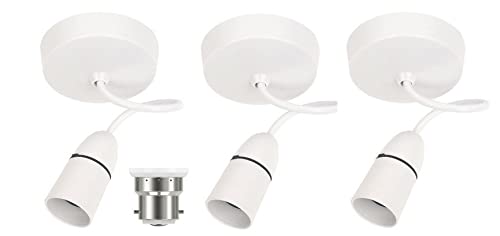 modaleo 6 Inch Long Wire 6'' Long Cable Ceiling Rose Light Pendant Set Lamp with White Plastic Light Bulb Holder for B22 Holder (3 Holder)