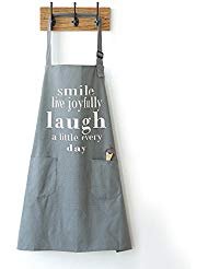 HaloVa Kitchen Apron, Premium Cotton and Linen Kitchen Bib, Oilproof Anti-stain Adjustable Washable Women Men Home Apron, Gray