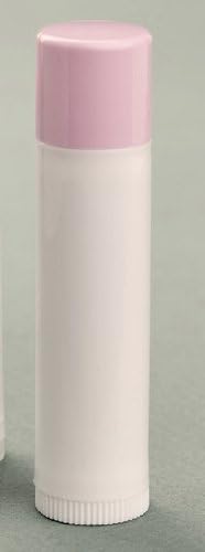 Ten .15 oz White Plastic Empty Lip Balm Dispensers Tubes With Push Up and Light Pink Circle Cap