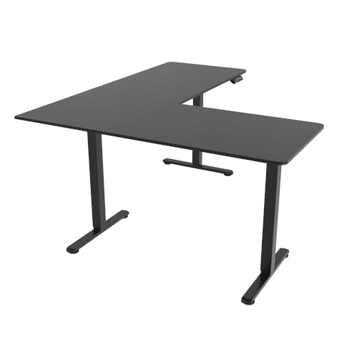 FOH Furniture Escritorio Eléctrico en L Ajustable en Altura 160x140 cm, Esquinero Sit Stand, Estación de Trabajo Ergonómica, Estructura de Acero, para Oficina en Casa, Negro