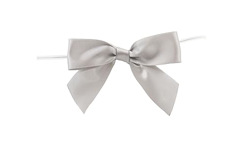 Reliant Ribbon 5170-07005-3X2 Satin Twist Tie Bows - Large Bows, 7/8 Inch X 100 Pieces, Silver