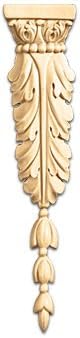 White River # CM2431-MA, Acanthus Drop Onlays, 2 pcs, 2 inch W x 1/2 inch D x 8-3/4 inch H, Maple