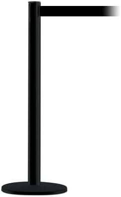 Tensator 889B-33-STD-B9 TensaBarrier Contemporary Single Line Post - Black w/Black ABS Plastic NoScuff Base Cover and Black 7ft 6in Belt
