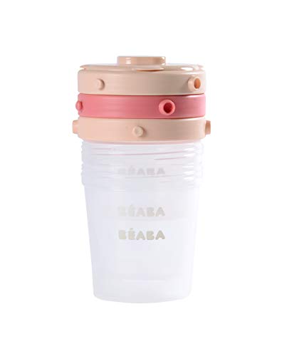 BEABA Clip Containers, Set of 6, 2 oz & 4 oz for Snacks and Baby Food, Pink