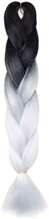 Two Tones Women 24inch Jumbo Braids Hair Afro Crochet Twist Braiding Bulk Hair Style 1 Bundle/100g Fiber Hair Extensions - Dark Black to White