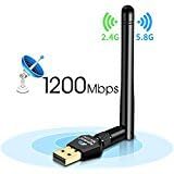 Agedate 1200Mbps Wifi Adapter, Dual Band 2.4GHz/300Mbps+5.8GHz/867Mbps USB Laptop Network Adapter with 5dBi High Gain Antenna, Support Windows XP/7/8/10/MAC OSX/Linux