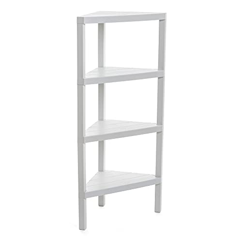 Eck-Badregal mit 4 Ebenen | Feuchtigkeitsresistent | Inklusive Schrauben & Quick Fix kompatibel | Für Innen- & Außenbereiche | Belastbar bis 32 kg – Modell Lombok – Weiß
