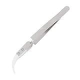 Reverse Tweezers Ceramic Tip Stainless Steel Handle Precision Cross Lock Tweezers Heat-resistant DIY Repair Tools (Curved)