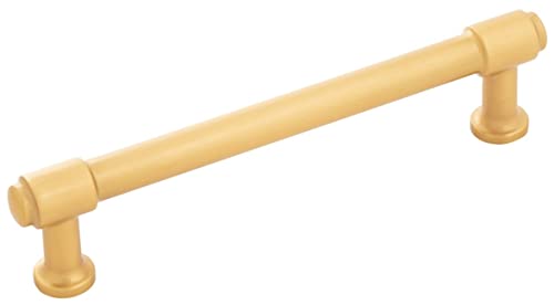 View 1 of Hickory Hardware 1 Pack Solid Core Kitchen Cabinet Pulls, Luxury Cabinet Handles, Hardware for Doors & Dresser Drawers, 5-1/16 Inch (128mm) Hole Center, Brushed Golden Brass, Piper Collection