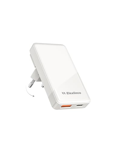 USB C Charger 65W, Elexlinco USB C Fast Charger GAN Compact Foldable 2 Ports, Compatible with MacBook Pro/Air, iPad Pro, iPhone 15/Pro,Samsung Galaxy S24/S23, Pixel, Apple Watch and More (White)