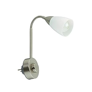 Briloner Leuchten Stekkerlamp Flexarm, Leeslamp 25W, Mat Nikkel Wit, Metaal, 1 Stuk
