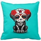 Cute Red Day Of The Dead Puppy Dog Blue R9eb8f44d58d64a68af066533472184dc I5fqz 8byvr Pillow Case