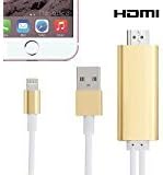 Lightning to HDMI,GD2016 6.4 Ft Plug &amp; Play 8-Pin Lightning MHL To HDMI Cable 1080P HDTV Adapter For iPhone 5 5S 6 6s plus and iPad(Lightning ports) Gold
