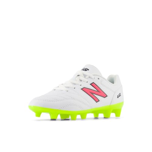 New Balance 442 Academy Fg V2 Soccer Shoe, White/Hi-Lite/Black, 11 US Unisex Li…