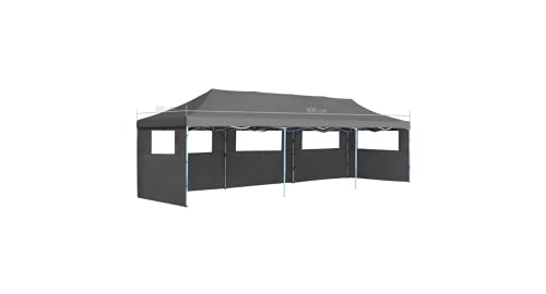Faltzelt Partyzelt Pop-Up mit 5 Seitenwänden Gartenbauten Pavillons und Partyzelte stabil 3x9 m Anthrazit – Bild 3