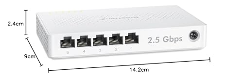 BrosTrend 2.5GB Ethernet Switch 5 Ports, Unmanaged Switch Ethernet 2.5 Gigabit, 2.5G Hub Splitter, Plug and Play, Fanless, Ideal for Home/Soho Network, Desktop or Wall, Lifetime Warranty