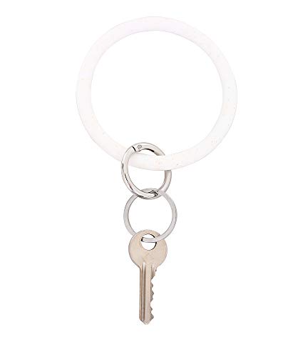 Coolcos Women & Kids Soft Large Circle Silicone Bracelet Keychain Circle Round Bangle Keyring Smooth & Flexible (White Confetti)